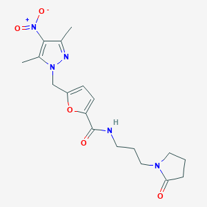 molecular formula C18H23N5O5 B4375425 5-[(3,5-dimethyl-4-nitro-1H-pyrazol-1-yl)methyl]-N-[3-(2-oxo-1-pyrrolidinyl)propyl]-2-furamide 