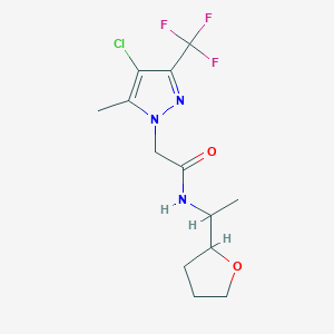 molecular formula C13H17ClF3N3O2 B4375435 2-[4-CHLORO-5-METHYL-3-(TRIFLUOROMETHYL)-1H-PYRAZOL-1-YL]-N~1~-(1-TETRAHYDRO-2-FURANYLETHYL)ACETAMIDE 