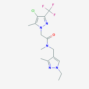 molecular formula C15H19ClF3N5O B4375443 2-[4-chloro-5-methyl-3-(trifluoromethyl)-1H-pyrazol-1-yl]-N-[(1-ethyl-3-methyl-1H-pyrazol-4-yl)methyl]-N-methylacetamide 