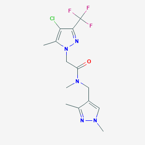 molecular formula C14H17ClF3N5O B4375461 2-[4-chloro-5-methyl-3-(trifluoromethyl)-1H-pyrazol-1-yl]-N-[(1,3-dimethyl-1H-pyrazol-4-yl)methyl]-N-methylacetamide 