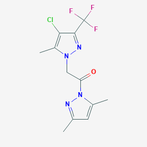 molecular formula C12H12ClF3N4O B4375470 2-[4-CHLORO-5-METHYL-3-(TRIFLUOROMETHYL)-1H-PYRAZOL-1-YL]-1-(3,5-DIMETHYL-1H-PYRAZOL-1-YL)-1-ETHANONE 