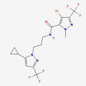 molecular formula C16H16BrF6N5O B4375510 4-bromo-N-{3-[5-cyclopropyl-3-(trifluoromethyl)-1H-pyrazol-1-yl]propyl}-1-methyl-3-(trifluoromethyl)-1H-pyrazole-5-carboxamide 