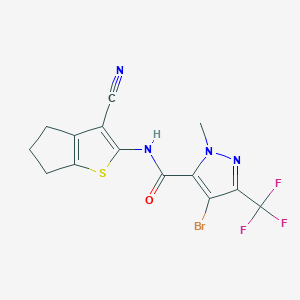 molecular formula C14H10BrF3N4OS B4375512 4-bromo-N-(3-cyano-5,6-dihydro-4H-cyclopenta[b]thiophen-2-yl)-1-methyl-3-(trifluoromethyl)-1H-pyrazole-5-carboxamide 