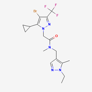 molecular formula C17H21BrF3N5O B4375543 2-[4-bromo-5-cyclopropyl-3-(trifluoromethyl)-1H-pyrazol-1-yl]-N-[(1-ethyl-5-methyl-1H-pyrazol-4-yl)methyl]-N-methylacetamide 