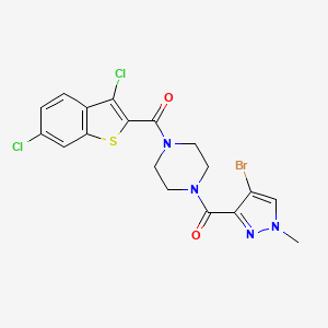 molecular formula C18H15BrCl2N4O2S B4375635 {4-[(4-BROMO-1-METHYL-1H-PYRAZOL-3-YL)CARBONYL]PIPERAZINO}(3,6-DICHLORO-1-BENZOTHIOPHEN-2-YL)METHANONE 