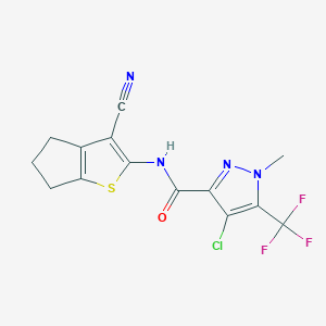 molecular formula C14H10ClF3N4OS B4375748 4-chloro-N-(3-cyano-5,6-dihydro-4H-cyclopenta[b]thiophen-2-yl)-1-methyl-5-(trifluoromethyl)-1H-pyrazole-3-carboxamide 