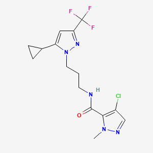 molecular formula C15H17ClF3N5O B4375761 4-chloro-N-{3-[5-cyclopropyl-3-(trifluoromethyl)-1H-pyrazol-1-yl]propyl}-1-methyl-1H-pyrazole-5-carboxamide 