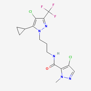 molecular formula C15H16Cl2F3N5O B4375766 4-chloro-N-{3-[4-chloro-5-cyclopropyl-3-(trifluoromethyl)-1H-pyrazol-1-yl]propyl}-1-methyl-1H-pyrazole-5-carboxamide 