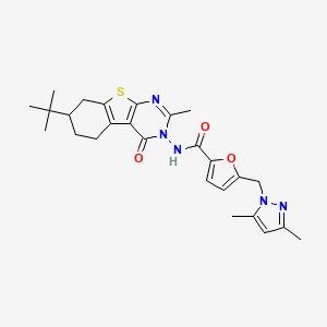 molecular formula C26H31N5O3S B4375768 N-[7-(TERT-BUTYL)-2-METHYL-4-OXO-5,6,7,8-TETRAHYDRO[1]BENZOTHIENO[2,3-D]PYRIMIDIN-3(4H)-YL]-5-[(3,5-DIMETHYL-1H-PYRAZOL-1-YL)METHYL]-2-FURAMIDE 