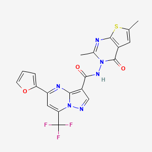 molecular formula C20H13F3N6O3S B4375881 N-(2,6-dimethyl-4-oxothieno[2,3-d]pyrimidin-3(4H)-yl)-5-(furan-2-yl)-7-(trifluoromethyl)pyrazolo[1,5-a]pyrimidine-3-carboxamide CAS No. 676579-73-0