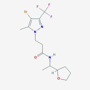 molecular formula C14H19BrF3N3O2 B4375930 3-[4-BROMO-5-METHYL-3-(TRIFLUOROMETHYL)-1H-PYRAZOL-1-YL]-N~1~-(1-TETRAHYDRO-2-FURANYLETHYL)PROPANAMIDE 