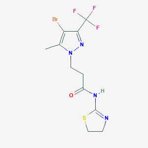 molecular formula C11H12BrF3N4OS B4375951 3-[4-bromo-5-methyl-3-(trifluoromethyl)-1H-pyrazol-1-yl]-N-(4,5-dihydro-1,3-thiazol-2-yl)propanamide 