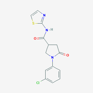 molecular formula C14H12ClN3O2S B437603 1-(3-chlorophenyl)-5-oxo-N-(1,3-thiazol-2-yl)-3-pyrrolidinecarboxamide CAS No. 774547-61-4