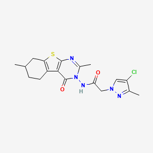 molecular formula C18H20ClN5O2S B4376052 2-(4-CHLORO-3-METHYL-1H-PYRAZOL-1-YL)-N-[2,7-DIMETHYL-4-OXO-5,6,7,8-TETRAHYDRO[1]BENZOTHIENO[2,3-D]PYRIMIDIN-3(4H)-YL]ACETAMIDE 