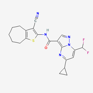 molecular formula C21H19F2N5OS B4376093 N-(3-cyano-5,6,7,8-tetrahydro-4H-cyclohepta[b]thiophen-2-yl)-5-cyclopropyl-7-(difluoromethyl)pyrazolo[1,5-a]pyrimidine-3-carboxamide 