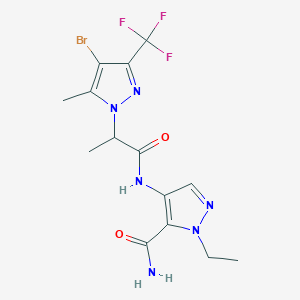 molecular formula C14H16BrF3N6O2 B4376120 4-({2-[4-bromo-5-methyl-3-(trifluoromethyl)-1H-pyrazol-1-yl]propanoyl}amino)-1-ethyl-1H-pyrazole-5-carboxamide 