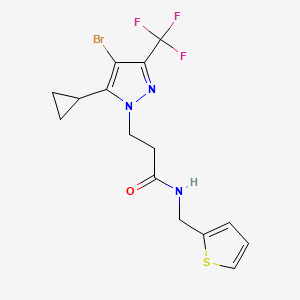 molecular formula C15H15BrF3N3OS B4376125 3-[4-bromo-5-cyclopropyl-3-(trifluoromethyl)-1H-pyrazol-1-yl]-N-(2-thienylmethyl)propanamide 