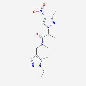 molecular formula C15H22N6O3 B4376166 N~1~-[(1-ETHYL-5-METHYL-1H-PYRAZOL-4-YL)METHYL]-N~1~-METHYL-2-(3-METHYL-4-NITRO-1H-PYRAZOL-1-YL)PROPANAMIDE 