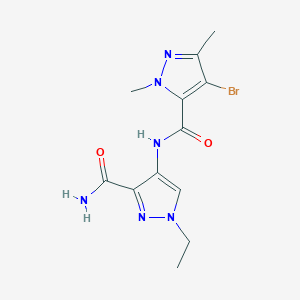 molecular formula C12H15BrN6O2 B4376183 N-[3-(AMINOCARBONYL)-1-ETHYL-1H-PYRAZOL-4-YL]-4-BROMO-1,3-DIMETHYL-1H-PYRAZOLE-5-CARBOXAMIDE 