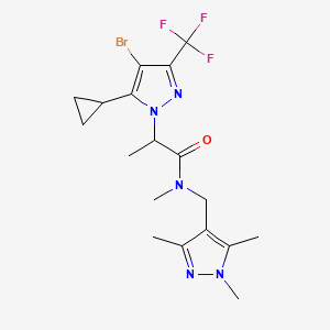 molecular formula C18H23BrF3N5O B4376201 2-[4-bromo-5-cyclopropyl-3-(trifluoromethyl)-1H-pyrazol-1-yl]-N-methyl-N-[(1,3,5-trimethyl-1H-pyrazol-4-yl)methyl]propanamide 