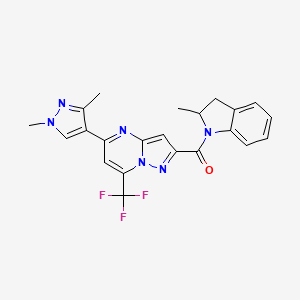 molecular formula C22H19F3N6O B4376240 [5-(1,3-dimethyl-1H-pyrazol-4-yl)-7-(trifluoromethyl)pyrazolo[1,5-a]pyrimidin-2-yl](2-methyl-2,3-dihydro-1H-indol-1-yl)methanone 