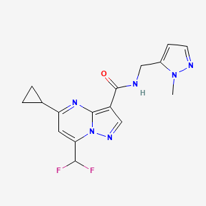 molecular formula C16H16F2N6O B4376278 5-cyclopropyl-7-(difluoromethyl)-N-[(1-methyl-1H-pyrazol-5-yl)methyl]pyrazolo[1,5-a]pyrimidine-3-carboxamide 