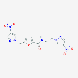 molecular formula C14H13N7O6 B4376356 N-[2-(4-nitro-1H-pyrazol-1-yl)ethyl]-5-[(4-nitro-1H-pyrazol-1-yl)methyl]-2-furamide 