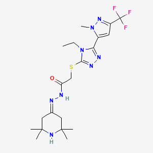 molecular formula C20H29F3N8OS B4376360 2-({4-ETHYL-5-[1-METHYL-3-(TRIFLUOROMETHYL)-1H-PYRAZOL-5-YL]-4H-1,2,4-TRIAZOL-3-YL}SULFANYL)-N'~1~-[2,2,6,6-TETRAMETHYLTETRAHYDRO-4(1H)-PYRIDINYLIDEN]ACETOHYDRAZIDE 