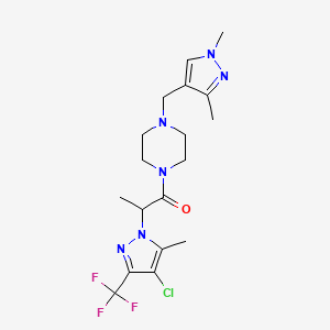 molecular formula C18H24ClF3N6O B4376398 2-[4-CHLORO-5-METHYL-3-(TRIFLUOROMETHYL)-1H-PYRAZOL-1-YL]-1-{4-[(1,3-DIMETHYL-1H-PYRAZOL-4-YL)METHYL]PIPERAZINO}-1-PROPANONE 