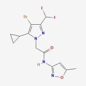 molecular formula C13H13BrF2N4O2 B4376495 2-[4-bromo-5-cyclopropyl-3-(difluoromethyl)-1H-pyrazol-1-yl]-N-(5-methyl-3-isoxazolyl)acetamide 