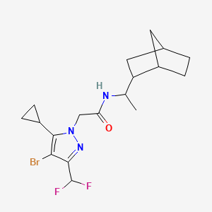 molecular formula C18H24BrF2N3O B4376499 N-(1-bicyclo[2.2.1]hept-2-ylethyl)-2-[4-bromo-5-cyclopropyl-3-(difluoromethyl)-1H-pyrazol-1-yl]acetamide 