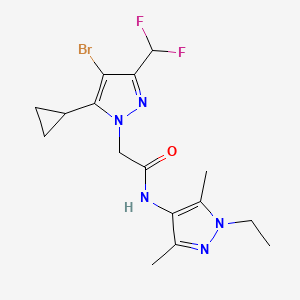 molecular formula C16H20BrF2N5O B4376506 2-[4-bromo-5-cyclopropyl-3-(difluoromethyl)-1H-pyrazol-1-yl]-N-(1-ethyl-3,5-dimethyl-1H-pyrazol-4-yl)acetamide 