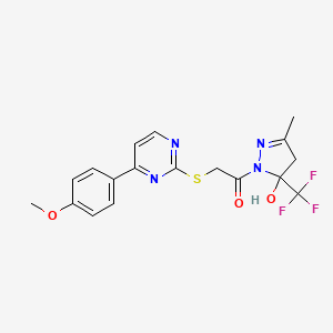 molecular formula C18H17F3N4O3S B4376768 1-[5-HYDROXY-3-METHYL-5-(TRIFLUOROMETHYL)-4,5-DIHYDRO-1H-PYRAZOL-1-YL]-2-{[4-(4-METHOXYPHENYL)-2-PYRIMIDINYL]SULFANYL}-1-ETHANONE 