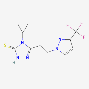 molecular formula C12H14F3N5S B4376826 4-CYCLOPROPYL-5-{2-[5-METHYL-3-(TRIFLUOROMETHYL)-1H-PYRAZOL-1-YL]ETHYL}-4H-1,2,4-TRIAZOL-3-YLHYDROSULFIDE 