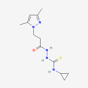 molecular formula C12H19N5OS B4376841 N~1~-CYCLOPROPYL-2-[3-(3,5-DIMETHYL-1H-PYRAZOL-1-YL)PROPANOYL]-1-HYDRAZINECARBOTHIOAMIDE 