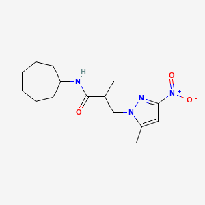 molecular formula C15H24N4O3 B4376881 N-cycloheptyl-2-methyl-3-(5-methyl-3-nitro-1H-pyrazol-1-yl)propanamide 