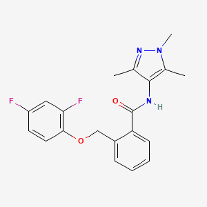 molecular formula C20H19F2N3O2 B4376948 2-[(2,4-difluorophenoxy)methyl]-N-(1,3,5-trimethyl-1H-pyrazol-4-yl)benzamide 