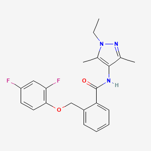 molecular formula C21H21F2N3O2 B4376955 2-[(2,4-difluorophenoxy)methyl]-N-(1-ethyl-3,5-dimethyl-1H-pyrazol-4-yl)benzamide 