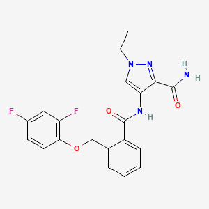 molecular formula C20H18F2N4O3 B4376985 4-({2-[(2,4-difluorophenoxy)methyl]benzoyl}amino)-1-ethyl-1H-pyrazole-3-carboxamide 