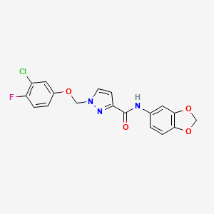 molecular formula C18H13ClFN3O4 B4377081 N-1,3-benzodioxol-5-yl-1-[(3-chloro-4-fluorophenoxy)methyl]-1H-pyrazole-3-carboxamide 