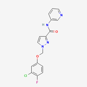 molecular formula C16H12ClFN4O2 B4377087 1-[(3-CHLORO-4-FLUOROPHENOXY)METHYL]-N~3~-(3-PYRIDYL)-1H-PYRAZOLE-3-CARBOXAMIDE 