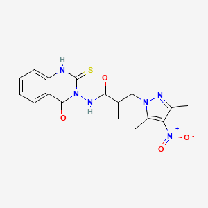 molecular formula C17H18N6O4S B4377229 3-(3,5-DIMETHYL-4-NITRO-1H-PYRAZOL-1-YL)-2-METHYL-N-[4-OXO-2-SULFANYL-3(4H)-QUINAZOLINYL]PROPANAMIDE 