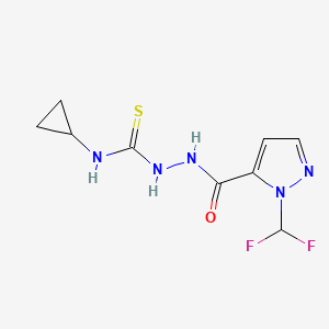 molecular formula C9H11F2N5OS B4377243 N~1~-CYCLOPROPYL-2-{[1-(DIFLUOROMETHYL)-1H-PYRAZOL-5-YL]CARBONYL}-1-HYDRAZINECARBOTHIOAMIDE 