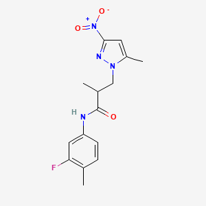 molecular formula C15H17FN4O3 B4377406 N-(3-fluoro-4-methylphenyl)-2-methyl-3-(5-methyl-3-nitro-1H-pyrazol-1-yl)propanamide 