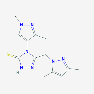 molecular formula C13H17N7S B4377449 4-(1,3-DIMETHYL-1H-PYRAZOL-4-YL)-5-[(3,5-DIMETHYL-1H-PYRAZOL-1-YL)METHYL]-4H-1,2,4-TRIAZOL-3-YLHYDROSULFIDE 