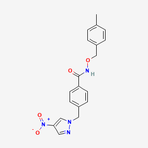 molecular formula C19H18N4O4 B4377712 N-[(4-methylbenzyl)oxy]-4-[(4-nitro-1H-pyrazol-1-yl)methyl]benzamide 