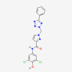 molecular formula C18H13Cl2N7O2 B4377934 N~3~-(3,5-DICHLORO-4-HYDROXYPHENYL)-1-[(5-PHENYL-2H-1,2,3,4-TETRAAZOL-2-YL)METHYL]-1H-PYRAZOLE-3-CARBOXAMIDE 