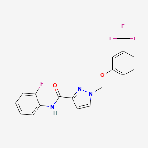 molecular formula C18H13F4N3O2 B4377973 N~3~-(2-FLUOROPHENYL)-1-{[3-(TRIFLUOROMETHYL)PHENOXY]METHYL}-1H-PYRAZOLE-3-CARBOXAMIDE 