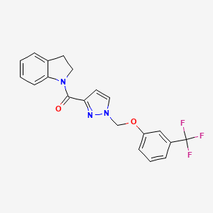 molecular formula C20H16F3N3O2 B4377977 2,3-dihydro-1H-indol-1-yl(1-{[3-(trifluoromethyl)phenoxy]methyl}-1H-pyrazol-3-yl)methanone 