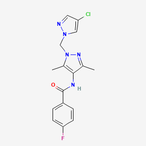 N-{1-[(4-chloro-1H-pyrazol-1-yl)methyl]-3,5-dimethyl-1H-pyrazol-4-yl}-4-fluorobenzamide